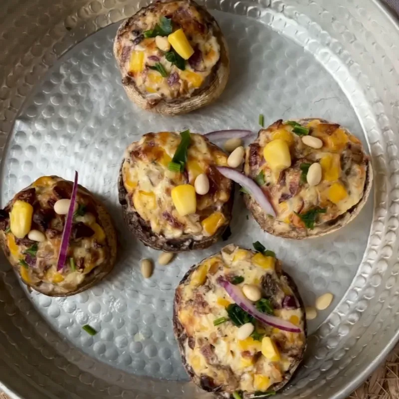 Gevulde champignons, gemaakt in de Cosori Dual Blaze