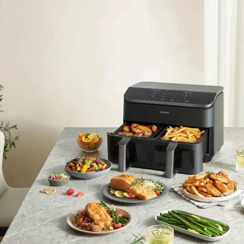 Cosori Dual Basket met diverse gerechten