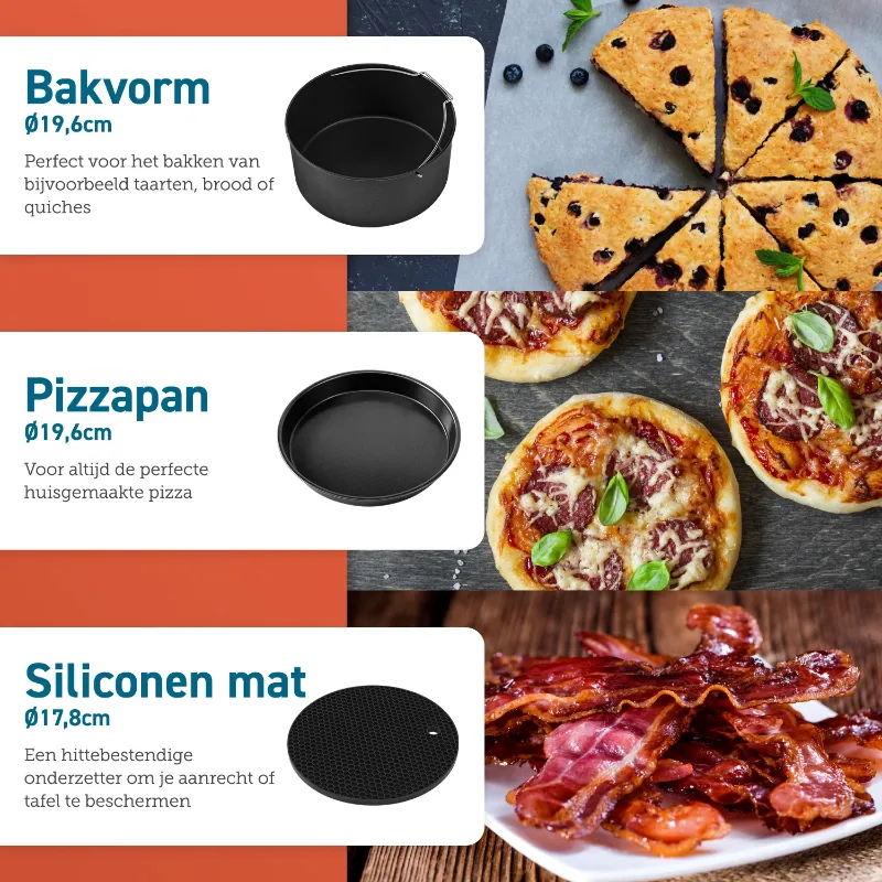 Cosori Airfryer accessoireset Bakvorm, Pizzapan en Siliconen onderzetter